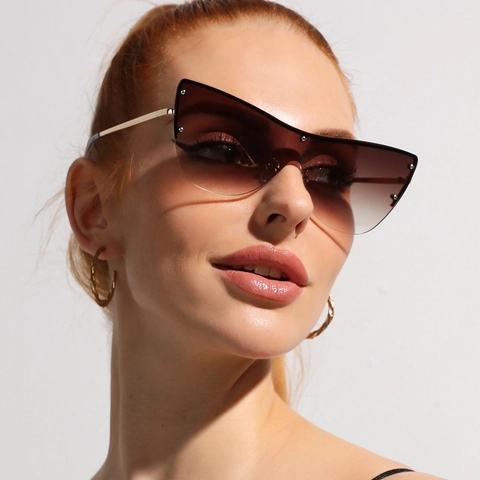 Lunettes De Soleil Sans Monture Surdimensionnées Pour Femmes Rétro Verre Dégradé D'une Seule Pièce Monture En Métal Protection UV400 Extérieur