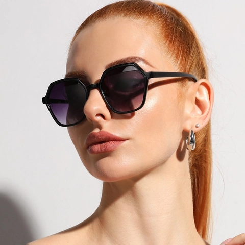Vintage Geometric Polygon Sunglasses For Women Plastic Frame Gradient AC Lens UV400 Protection Retro Fashion