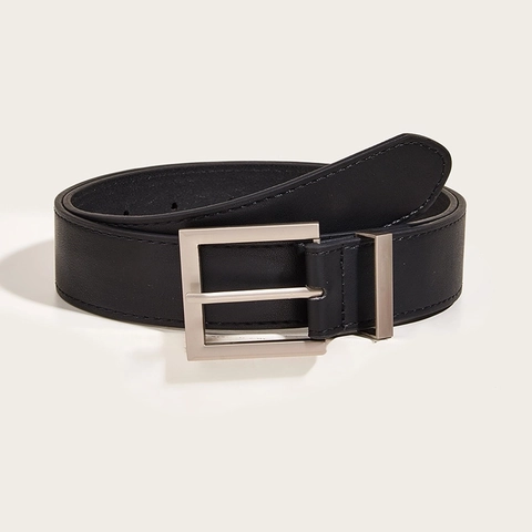 Minimalist Vintage Belt Faux Leather Waist Strap With Alloy Square Pin Buckle For Women Jeans Trousers