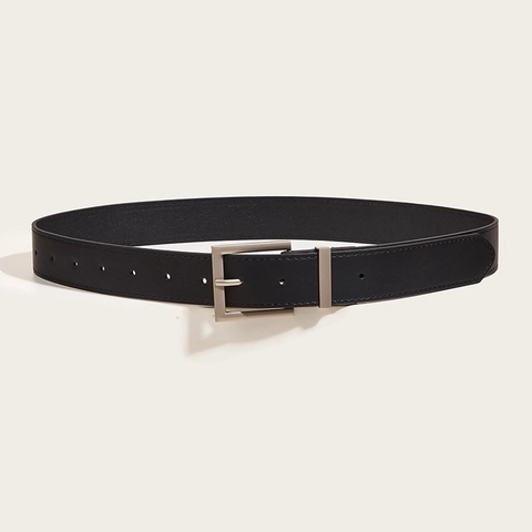 Minimalist Vintage Belt Faux Leather Waist Strap With Alloy Square Pin Buckle For Women Jeans Trousers