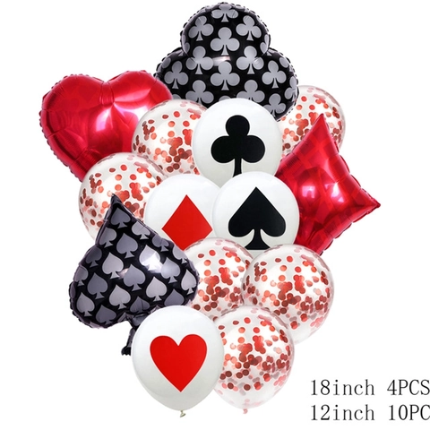 Poker Theme Party Balloons Latex Aluminum Foil Red Black Casino Night Decorations Birthday Celebration Event
