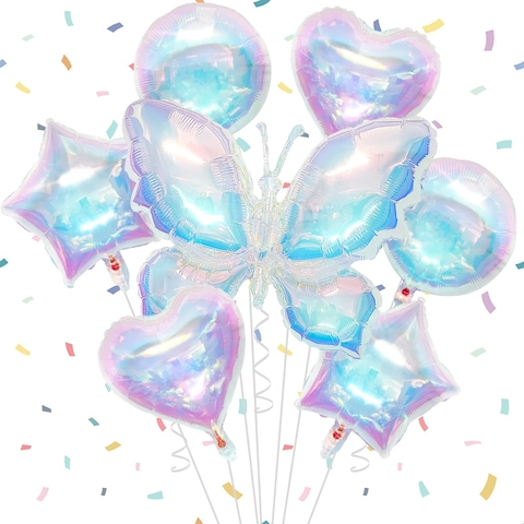 Palloncini In Foil Iridescente Farfalla Cuore Stella Olografico Decorazione Festa Compleanno Matrimonio