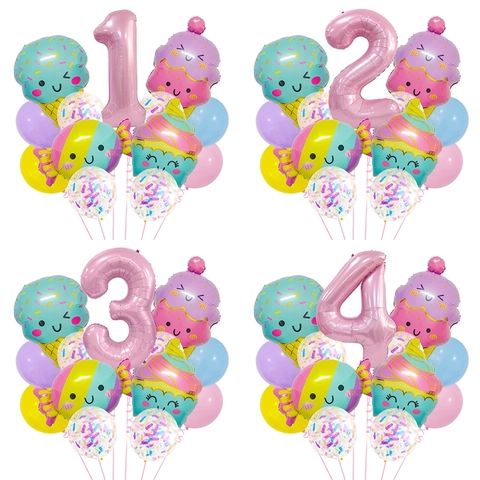 Ice Cream Candy Number Aluminum Foil Balloon Selection Kids Birthday Party Decoration Macaron Cupcake Sweet Dessert Theme Festive Supplies