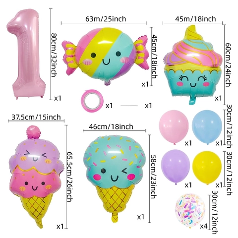 Ice Cream Candy Number Aluminum Foil Balloon Selection Kids Birthday Party Decoration Macaron Cupcake Sweet Dessert Theme Festive Supplies