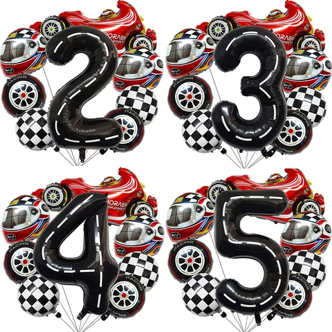 Racing Birthday Balloons Aluminum Foil Number Checkered Flag Tire Car Helmet Party Decoration Boy Sport Theme
