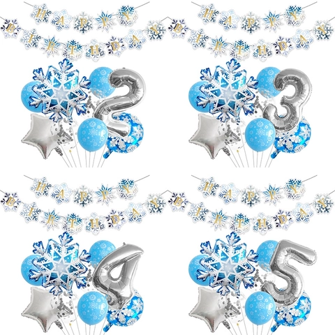 Banner Decorazione Festa Compleanno Fiocco Di Neve Palloncini In Alluminio E Lattice Tema Inverno Per Bambini