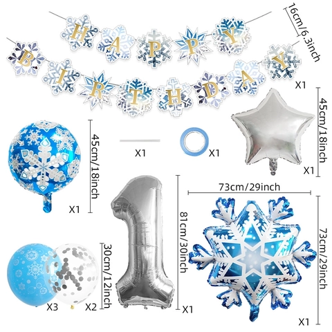 Banner Decorazione Festa Compleanno Fiocco Di Neve Palloncini In Alluminio E Lattice Tema Inverno Per Bambini