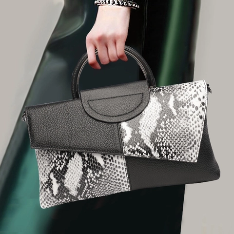 Stijlvolle Dames Clutch Tas PU Leder Krokodil Slangenhuid Patchwork Ronde Metalen Handvat Afneembare Riem Mode Avondhandtas