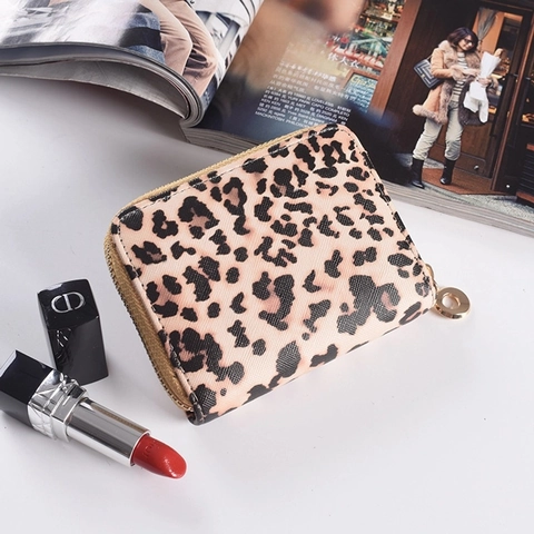 Damen Reißverschluss Portemonnaie PU Leder Leopard Print Multi Kartenslots Kurze Geldbörse Mode Zebra Streifen Mini Geldbeutel
