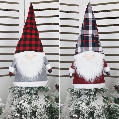 Kerstboom Topper Kabouter Geruite Hoed Gezichtsloze Pluche Pop Vakantie Huis Decoratie Noordse Bos Oude Man Ornamenten