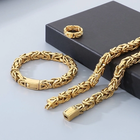 Byzantine Kette Halskette Armband Und Ring Schmuck Edelstahl Schwere King Kette Hip Hop Punk Stil Für Männer