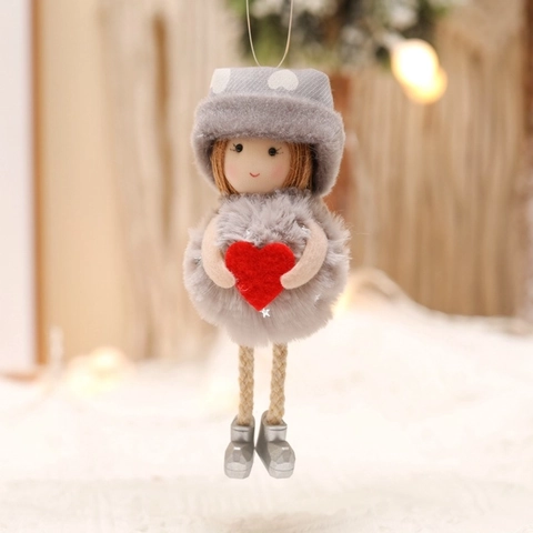 Ornamento Appeso Bambola Peluche Natale Figurina Ragazza Carina Con Cuore Rosso Tessuto Corda Iuta Per Albero