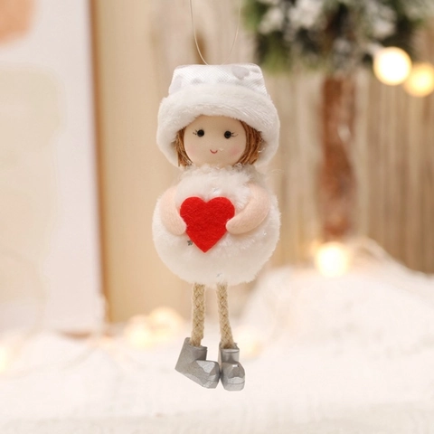 Ornamento Appeso Bambola Peluche Natale Figurina Ragazza Carina Con Cuore Rosso Tessuto Corda Iuta Per Albero