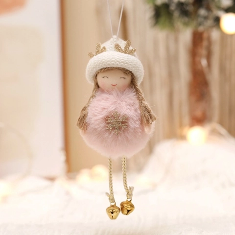 Adornos De Muñeca De Ángel De Peluche De Navidad Cuernos De Reno Gorro De Punto Lentejuelas Colgante De Piel Sintética Con Campana