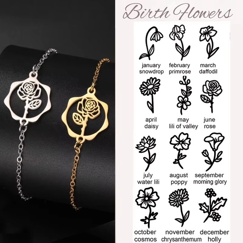 Edelstahl Geburtsblume Armband Hohler Blumenanhänger Gold Silber Verstellbare Kette Für Damen Minimalistischer Geburtstagsschmuck