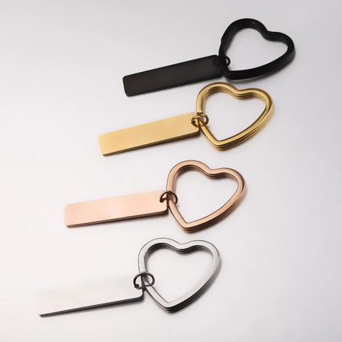 Heart Shape Key Ring Stainless Steel Mirror Polished Blank Rectangle Pendant DIY Accessory For Couples Friends