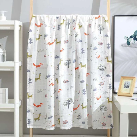 Newborn Muslin Swaddle Blanket Breathable Pure Cotton Gauze Wrap Cartoon Animal Print Soft Receiving Towel For Infants