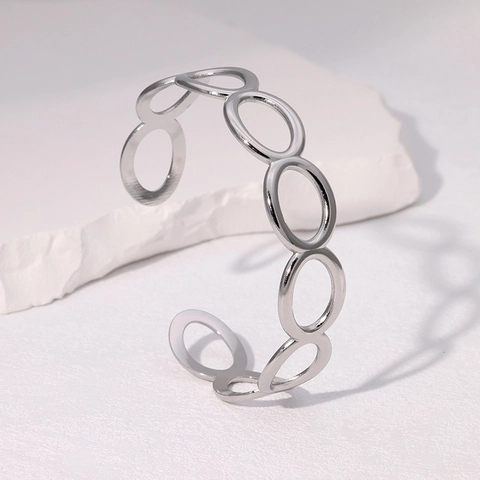 Minimalistisches Hohles Geometrisches Gliederketten Offenes Armreif Edelstahl Vergoldet Glatte Oberfläche Modeschmuck Für Damen