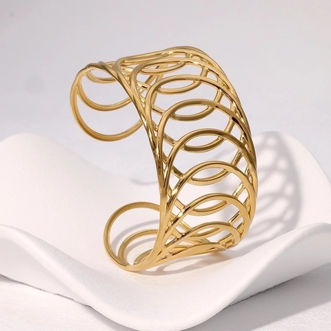 Bracciale Rigido Aperto Geometrico In Acciaio Inossidabile Per Donna Gioielli Moderni Minimalisti Placcati Oro 18K