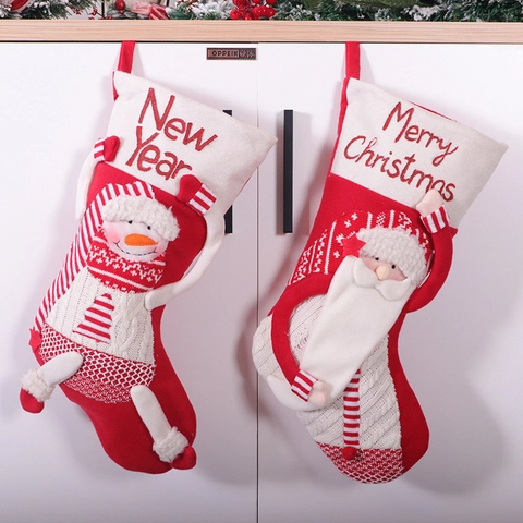 Calze Di Natale 3D Babbo Natale Pupazzo Di Neve Lavorato A Maglia Peluche Pendente Decorazione Festa Sacchetti Regalo Rosso Bianco