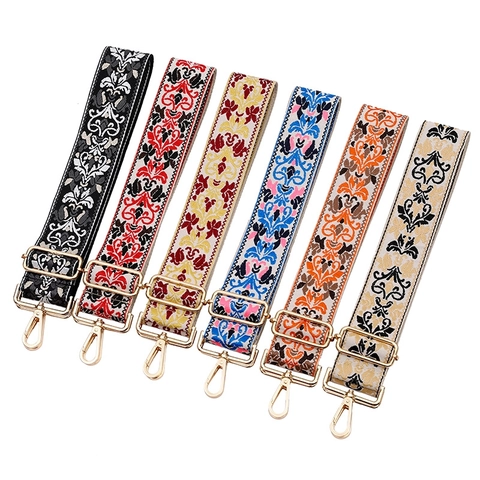 Ethnic Style Jacquard Embroidered Wide Bag Strap Adjustable Polyester Replacement Shoulder Strap For Women Handbag Accessories