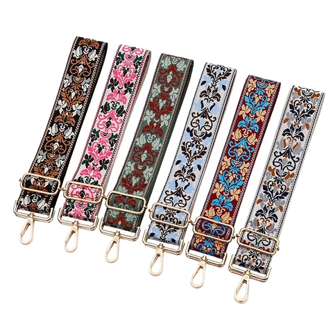 Bohemian Ethnic Style Jacquard Embroidered Wide Bag Strap Adjustable Polyester Shoulder Replacement Belt For Handbags