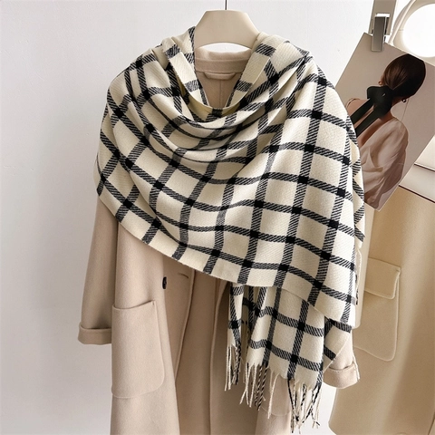 Klassischer Karo Quasten Schal Kaschmir Ähnliches Polyester Winter Warmes Halstuch Für Damen Herren Eleganter Langer Schal