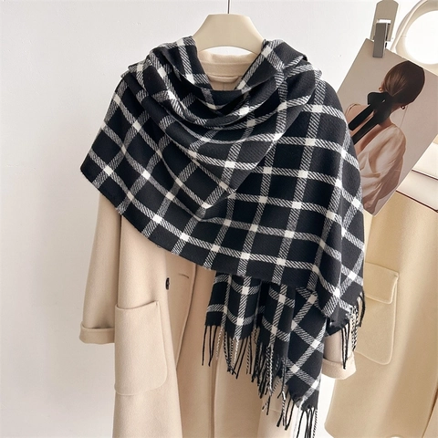 Klassischer Karo Quasten Schal Kaschmir Ähnliches Polyester Winter Warmes Halstuch Für Damen Herren Eleganter Langer Schal