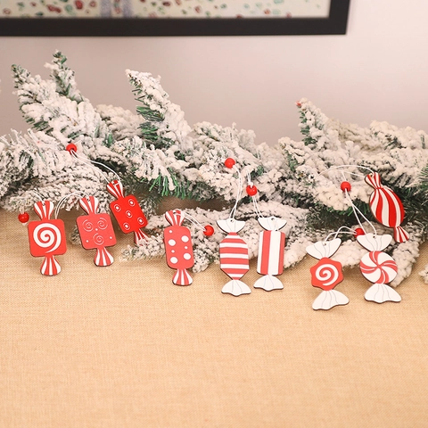 Weihnachten Süßigkeiten Holzanhänger Rot Weiß Gestreift Punkte Holz Hängende Ornamente Für Feiertage Weihnachtsbaum Dekoration Home Party Dekor