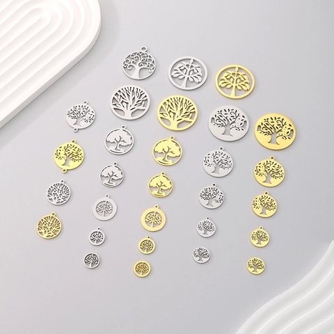 Tree Of Life Charms Stainless Steel Hollow Out Round Pendants DIY Jewelry Making Accessories Gold Silver Fashion
