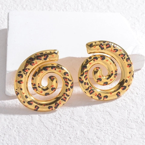 Pendientes De Acero Inoxidable Con Estampado De Leopardo Vintage Chapado En Oro Geométrico Concha Espiral Cuadrado Para Mujer