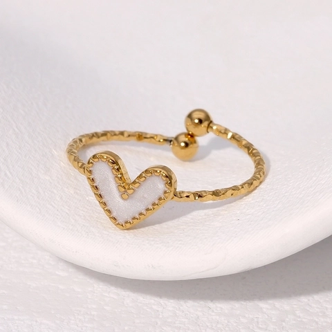 Heart Shape Open Ring Stainless Steel Enamel Adjustable French Vintage Style Jewelry For Women
