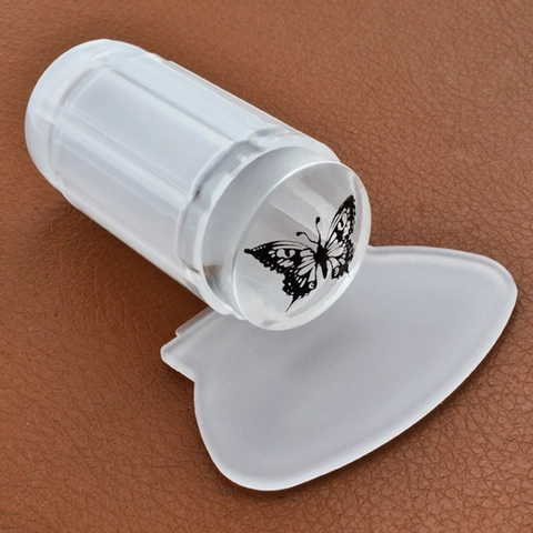 Clear Silicone Nail Art Stamper With Scraper Transparent Handle French Tip Manicure DIY Transfer Printing Tool