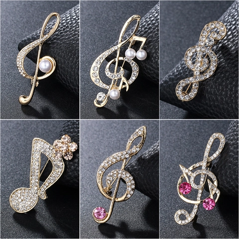 Spille Nota Musicale Chiave Di Violino Strumento Per Donna Lega Strass Finta Perla Artificial Spille Gioielli Di Lusso