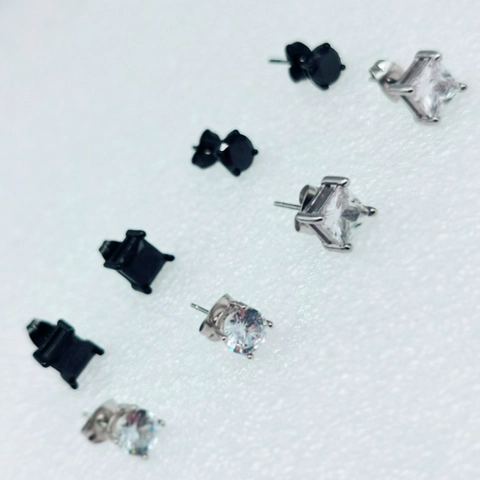 Stud Earrings Stainless Steel With Cubic Zirconia Round Square Geometric Punk Fashion Jewelry For Men Women