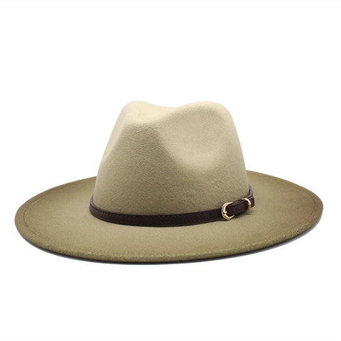 Fedora Hut Wollfilz Breite Krempe Zweifarbig Farbverlauf Vintage Britischer Jazz Stil Für Damen Herren Mode Lederband Schnalle