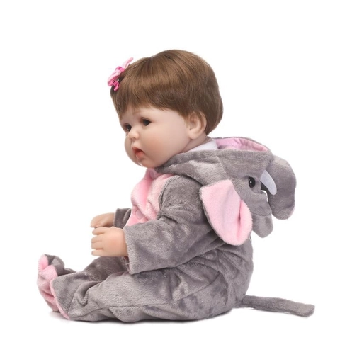 Realistic Reborn Baby Doll Silicone Vinyl Limbs Cloth Body Soft Lifelike Newborn Toy Wearing Elephant Romper