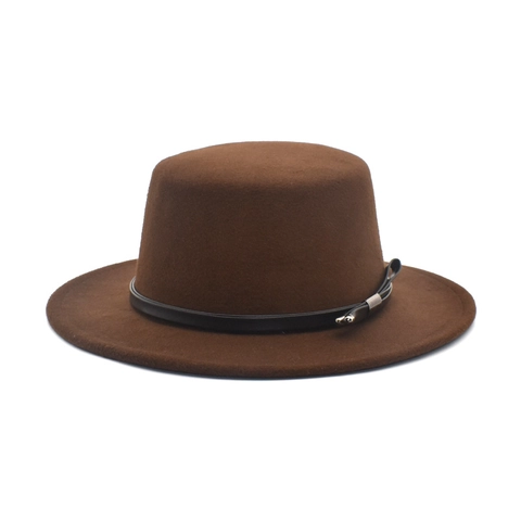 Breitkrempiger Flacher Wollfilzhut Retro Vintage Jazz Fedora Für Herren Damen Dekoratives Band Elegant
