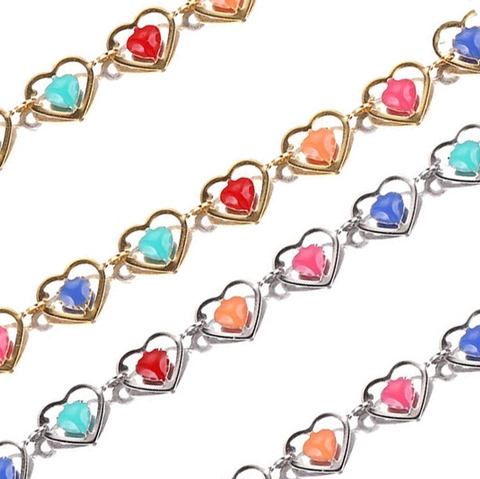 Cadena De Eslabones De Corazón Acero Inoxidable Esmalte Multicolor Accesorios De Fabricación De Joyas DIY Para Collares Y Pulseras