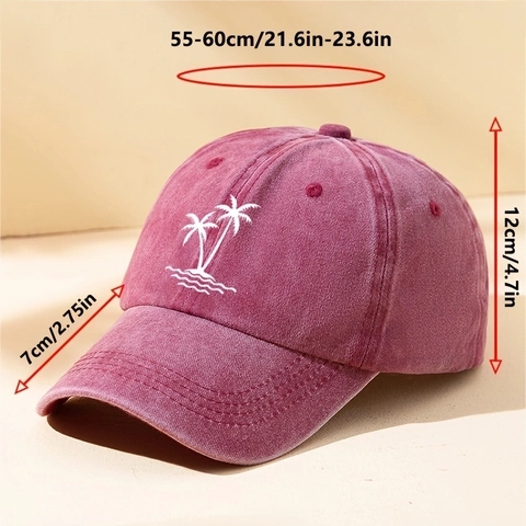 Washed Cotton Baseball Cap Coconut Tree Embroidery Adjustable Vintage Dad Hat For Men Women Outdoor Sun Protection
