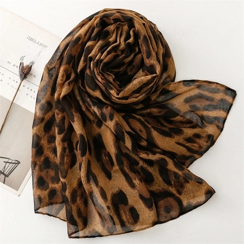 Leopard Muster Schal Großer Schal Für Damen Leicht Atmungsaktiv Polyester Voile Strand Sonnenschutz Elegant Mode