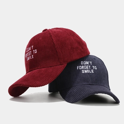Casquette De Baseball En Velours Côtelé Broderie Lettres Don't Forget To Smile Rétro Ajustable Chapeau Soleil