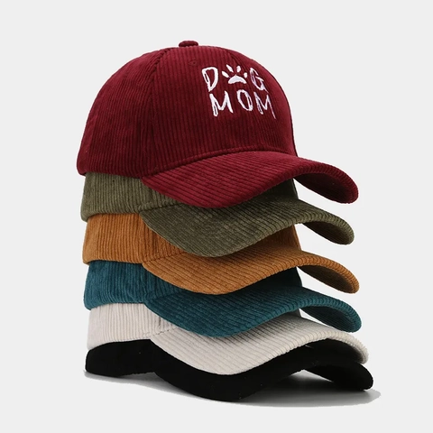 Cappellino Da Baseball In Velluto A Coste Ricamo Dog Mom Regolabile Casual Cappello Sportivo