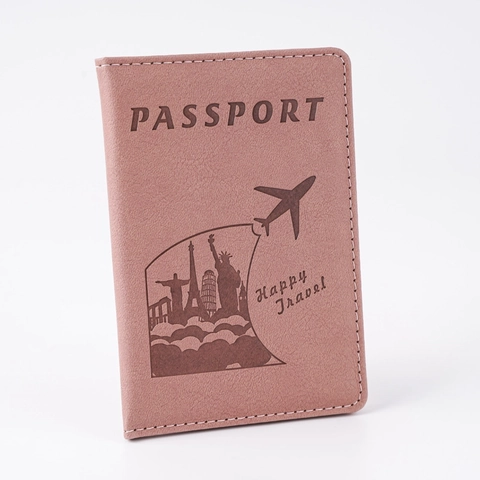 Passport Cover PU Leather Travel Holder With Embossed Airplane Landmark Design Protector Case For Trip