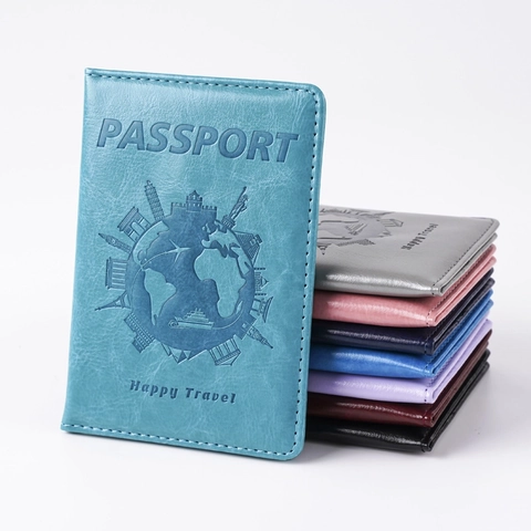 Passport Holder Cover PU Leather Embossed World Map Landmarks Travel Wallet For Men Women Lightweight Protector