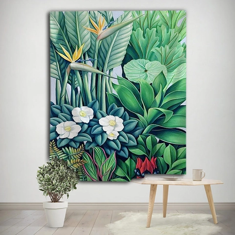 Tapiz De Pared Decorativo Poliéster Planta Tropical Flor Libélula Vintage Tela Fondo Estética Colgante Para Dormitorio