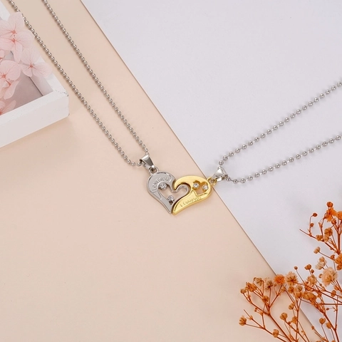 Legierung Strass Herz Anhänger Halskette Für Paare I Love You Vernähtes Puzzle Herz Design Halsschmuck Geschenk Zum Valentinstag