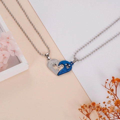 Legierung Strass Herz Anhänger Halskette Für Paare I Love You Vernähtes Puzzle Herz Design Halsschmuck Geschenk Zum Valentinstag