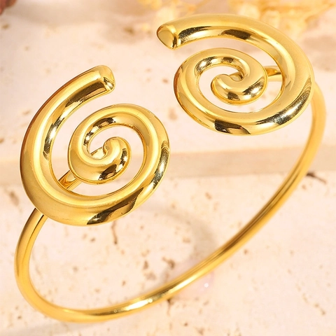 Minimalistisches Edelstahl Offener Armreif Für Damen Gold Galvanisiert Doppelspirale Design Retro Mode Schmuck Hand Armband