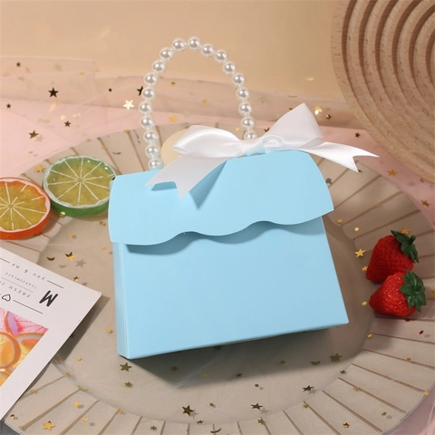Wedding Candy Gift Boxes Handbag Shape With Faux Artificial Pearl Handle And Ribbon Bow Paper Cardboard Elegant Party Favors